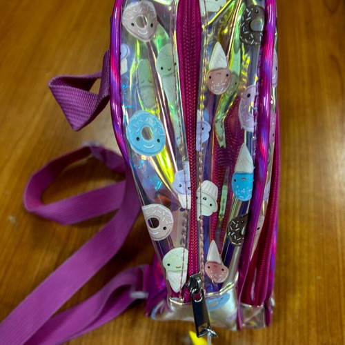 Backpack for girl like new, pink gold with ice cream and donuts print
