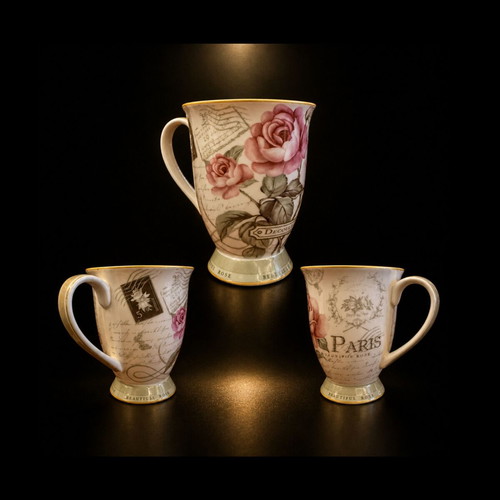 Fine Bone Porcelain Mug England with Vintage Paris Rose Design new