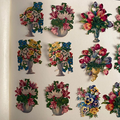 Vintage embossed carved paper figures collection used, 21 pieces from 1960s