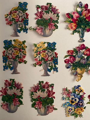 Vintage embossed carved paper figures collection used, 21 pieces from 1960s