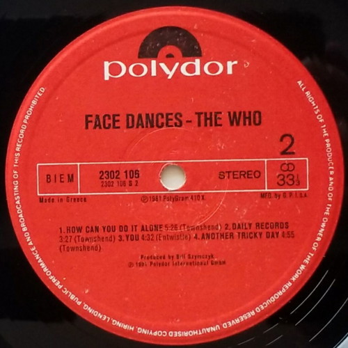 The Who Face Dances vinyl LP used, rock pop