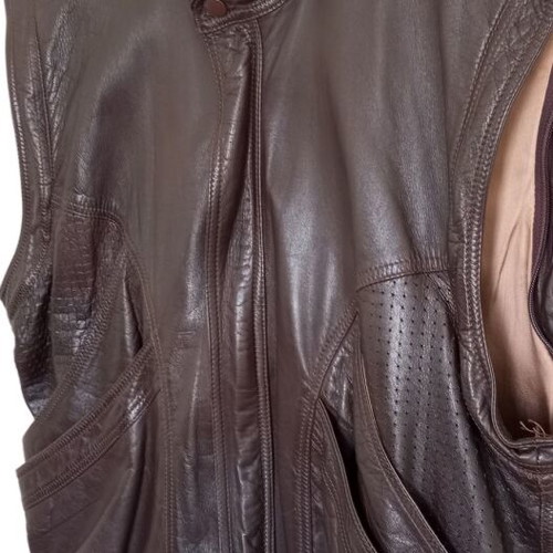 Leather sleeveless jacket used, genuine leather, brown, size L