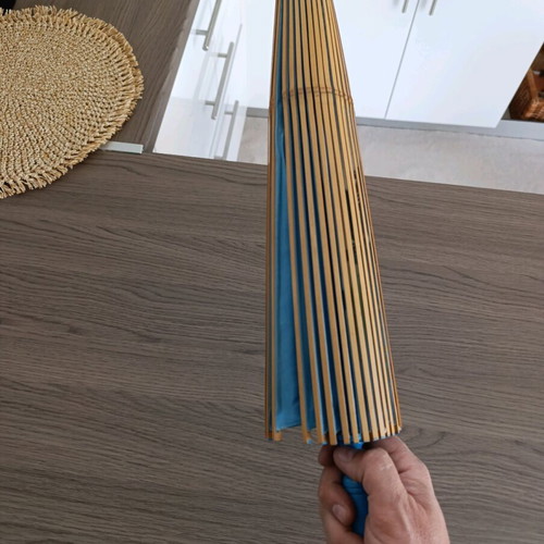 Chinese handmade umbrella used, bamboo wood and fabric (80s)