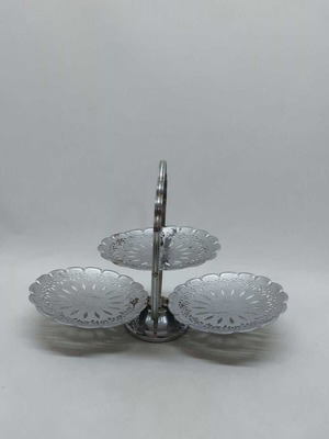 Vintage metal folding serving stand used, three positions