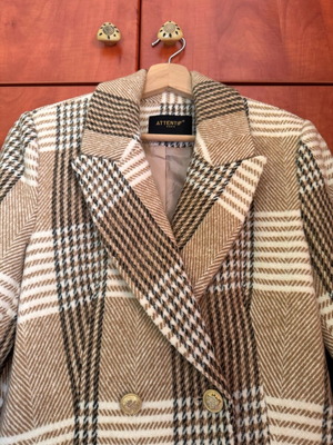 Attentif Paris plaid coat like new, size 36, beige and brown