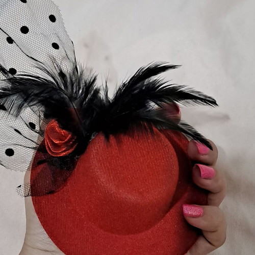 Hair clips set used, hat and rose design, red and green