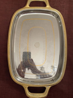 Vintage Italian Serving Tray Inox 18/10 with Gold Details like new