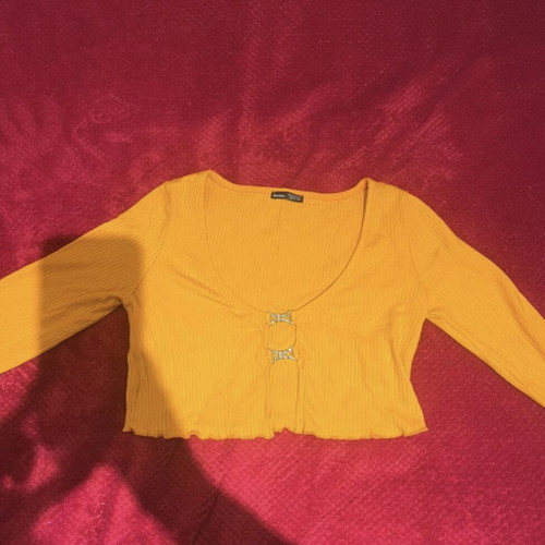 Bershka orange rib crop top like new with metal buckles, size S