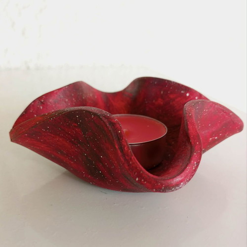 Red Handmade Clay Tealight Candle Holder New