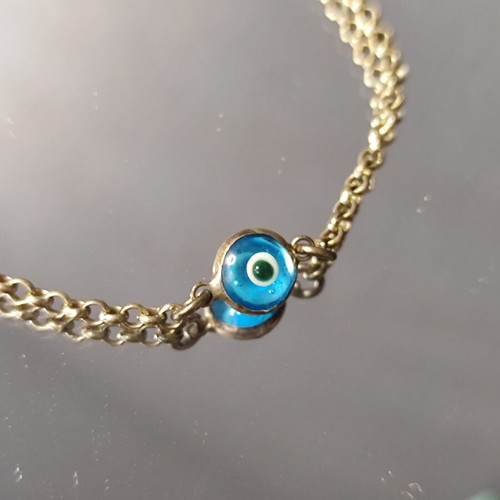 Silver bracelet with evil eye and cross used, 925 silver, 17.5 cm