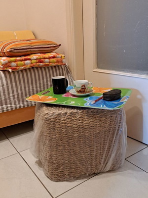 Boho πουφ μπαμπού καινούργιο τετράγωνο πλεκτό σταθερό