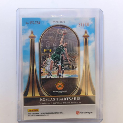 2025-26 Panini Select EuroLeague In Flight Signatures Prizm Kostas Tsartsaris Panathinaikos card