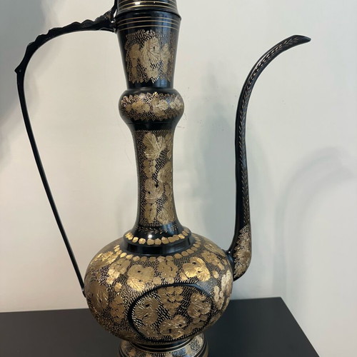 Vintage wine pitcher handmade carved gilded new