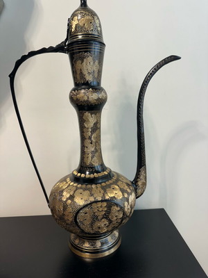 Vintage wine pitcher handmade carved gilded new