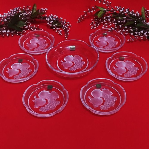 Hoya Pomona Japan Art lead crystal coaster set new, 7 pieces