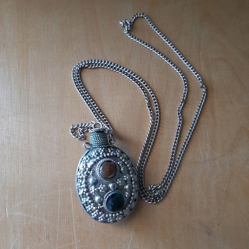Vintage perfume bottle necklace 60s-70s used with semi-precious stones