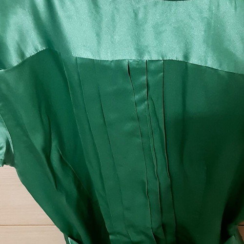 Zara silk satin blouse top, green, large