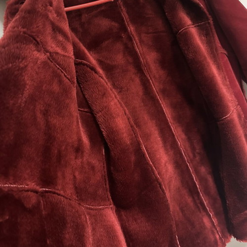 Red Suede Shearling Coat with Faux Fur, Medium