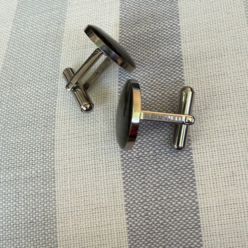 Black Steel cufflinks pair, polished stainless steel