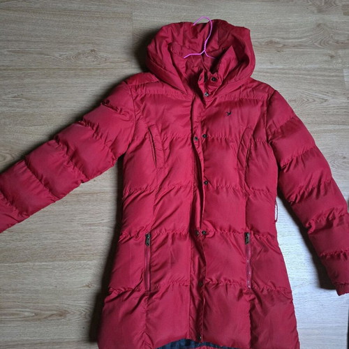 Holister long red jacket used, size M