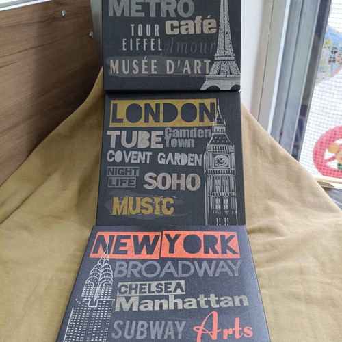 IKEA PJÄTTERYD canvas set 3 cities London Paris New York like new