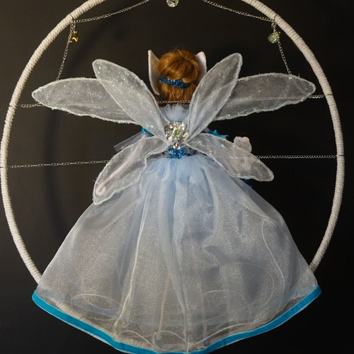 Blue fairy handmade doll in circular frame new