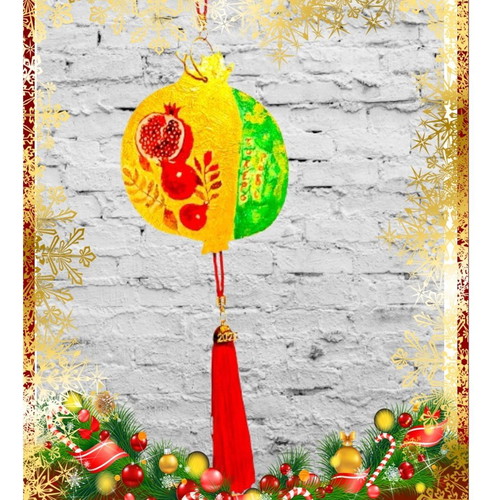Handmade 2026 wooden pomegranate charm with large red tassel new