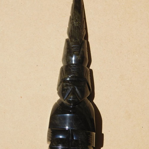 Handmade Maya Aztec Statue from Gold Sheen Obsidian, like new
