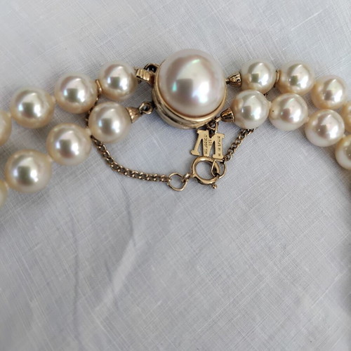 Vintage Majorica Double Strand Pearl Necklace, 925 Silver Gold Filled