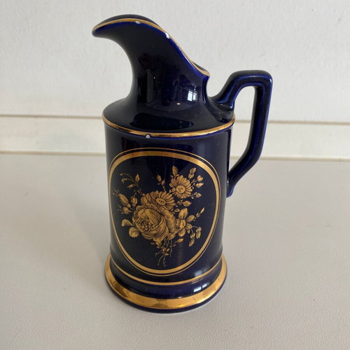 Vintage cobalt blue jug with gold floral decoration, 14 cm, like new