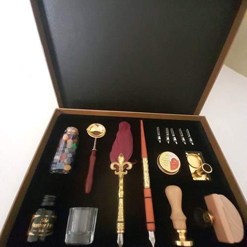 Jiner JN84 writing set with feather pen, wooden dip pen and accessories new