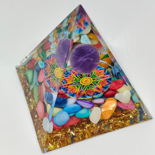 Orgonite Energy Pyramid with Amethyst and Tree of Life like new