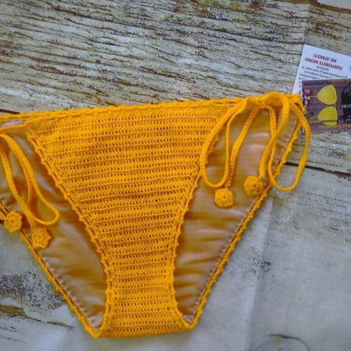Handmade knitted swimsuit new, size M/L, yellow