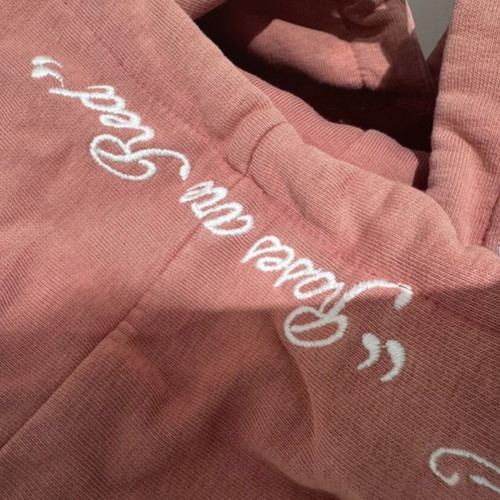 Vena women's pink sweatshirt XS used with decorative cords and letters-flowers