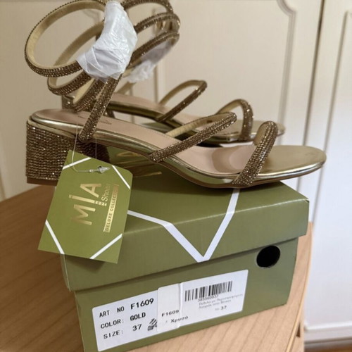 Luigi gold sandals with rotating strass ankle strap, size 37, new