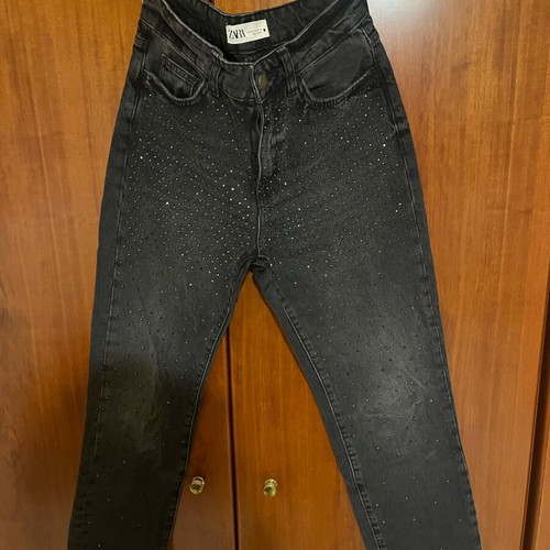 Zara jeans with rhinestones like new, blue, size XS