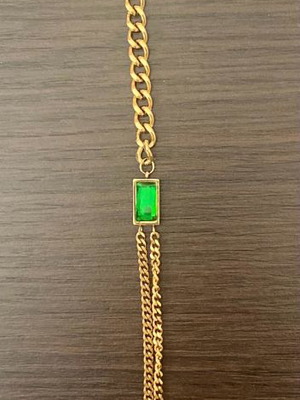 Bracelet with green stone new, gold color stainless steel