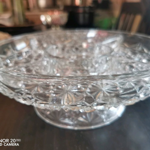Vintage crystal serving platters with dividers, one with silver base, new