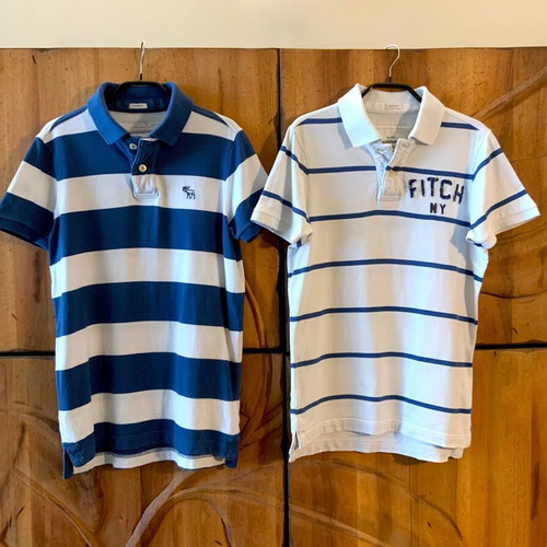 Set of 2 used Abercrombie & Fitch men's short-sleeve Polo Rugby shirts size S striped
