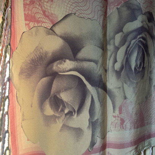 Silk Soufli Scarf like new with print and silk tassels