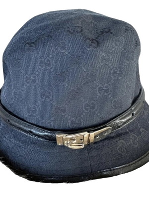 Gucci bucket hat size M like new, black waterproof fabric with leather details
