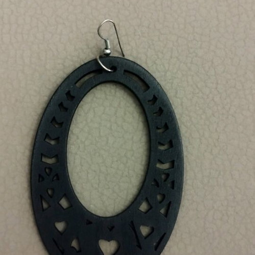Wooden earring large oval like new, black