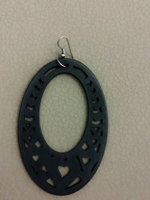 Wooden earring large oval like new, black