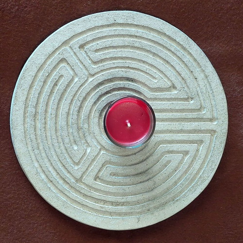 Handmade yoga meditation disc with labyrinth design