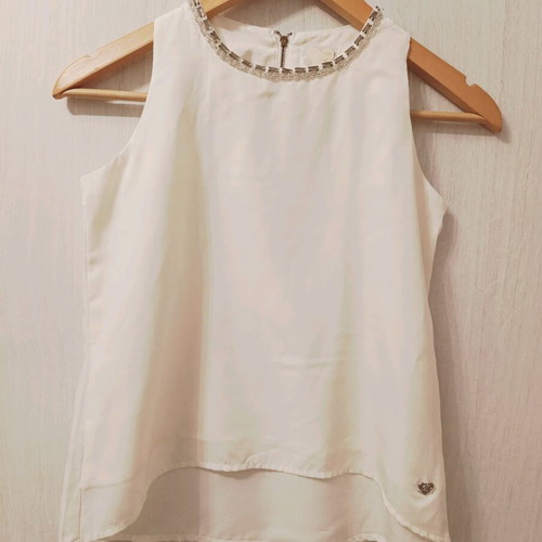 White sleeveless blouse with beads like new, size 152 cm