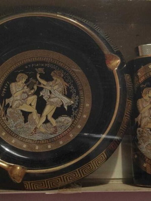 Greek antique ashtray and lighter set like new