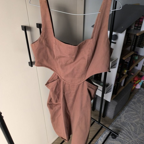 Mini denim dress with waist cutouts new, brown, XL
