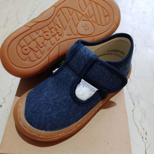 Froddo Barefoot Canvas T-Bar Baby Shoes Size 22 New Dark Blue