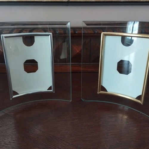 Glass curved photo frames used, silver and gold, 17.7cm height