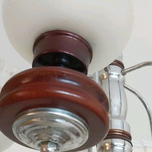 Φωτιστικό οροφής vintage 70s 5φωτο με inox σκελετό και ξύλινα στοιχεία